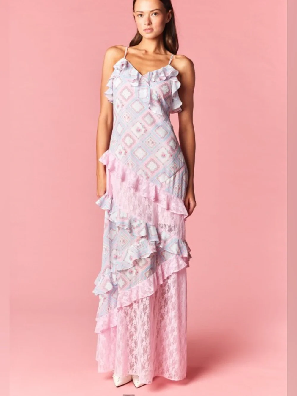 Pink Ruffle Tiered Maxi Dress - Picture 3 of 9